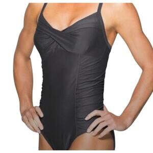 Athleta One-Piece Swimsuit Black Twist-Front Ruched Size 36 B/C